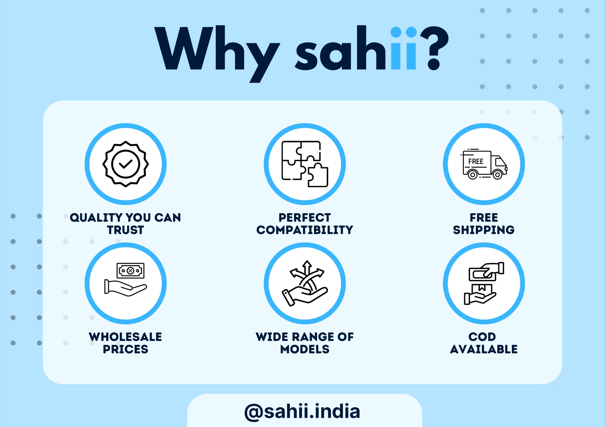 Why order from Sahii - Wholesale Prices, COD Available, Free Shipping, Quality Assured